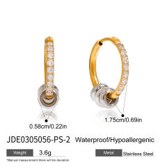 18KG diamond hoop rotatable bead stainless steel earrings