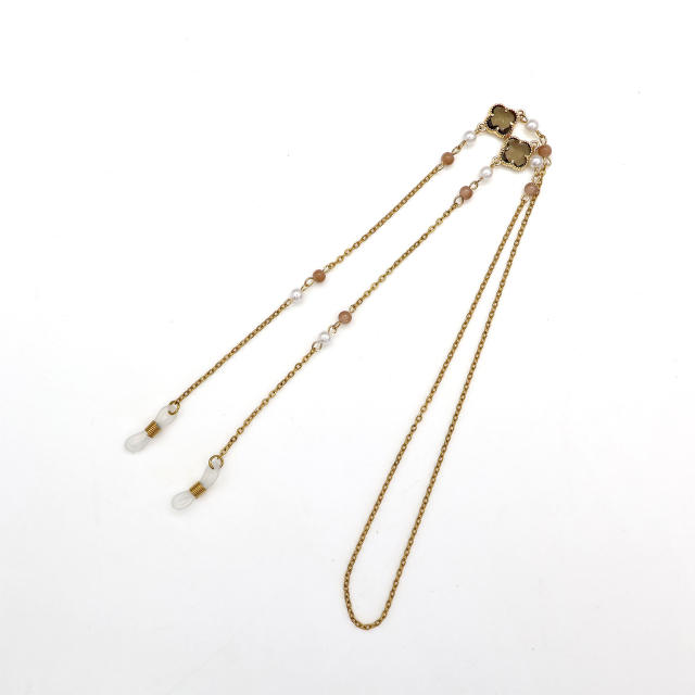 Coloful glass crystal clover stainless steel chain glasses chain