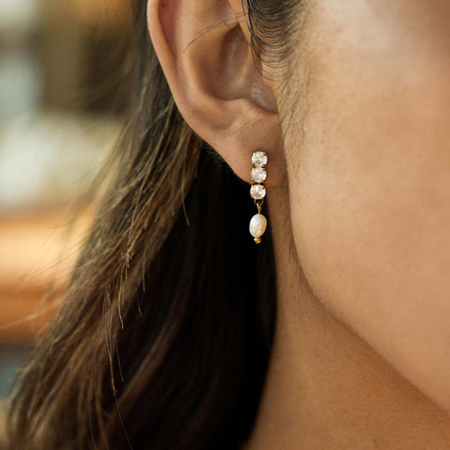 18KG diamond waterpearl drop earrings stainless steel earrings