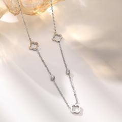 Lucky Four-leaf Clover Flower stainless Steel Hollow Necklace Bracelet Earrings suit