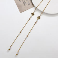 Coloful glass crystal clover stainless steel chain glasses chain