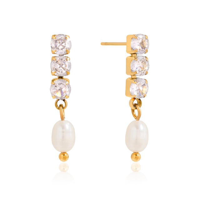 18KG diamond waterpearl drop earrings stainless steel earrings