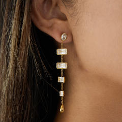 18KG geometric square cubic zircon stainless steel earrings