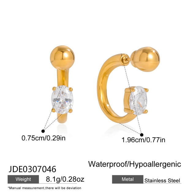 18KG diamond C shape stainless steel ear cuff earrings