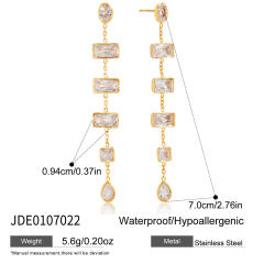 18KG geometric square cubic zircon stainless steel earrings