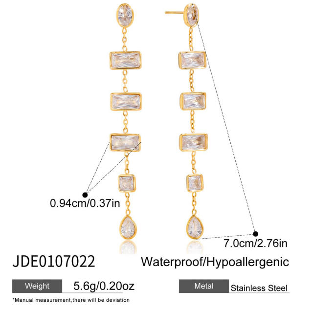 18KG geometric square cubic zircon stainless steel earrings