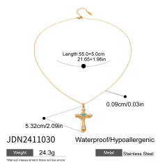 18KG light sapphire blue zircon cross pendant stainless steel necklace