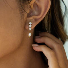 18KG diamond waterpearl drop earrings stainless steel earrings