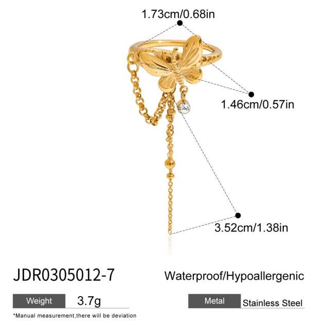 Sweet Y2K Style 18K Gold Stainless Steel Handmade Heavy Steel Ball Tassel Stainless Steel Ring