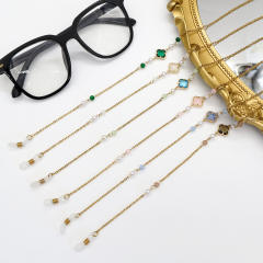 Coloful glass crystal clover stainless steel chain glasses chain