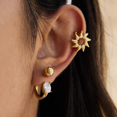 18KG diamond C shape stainless steel ear cuff earrings