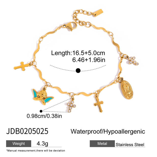 Holiday 18KG multi element charm thin chain stainless steel bracelet