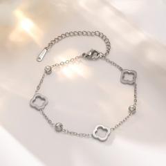 Lucky Four-leaf Clover Flower stainless Steel Hollow Necklace Bracelet Earrings suit