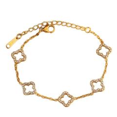 Diamond hollow clover stainless steel necklace bracelet set