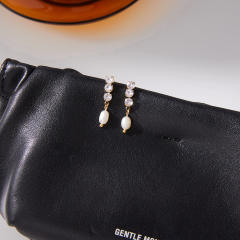 18KG diamond waterpearl drop earrings stainless steel earrings