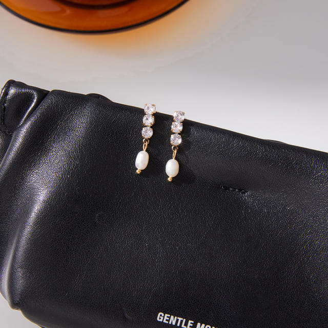 18KG diamond waterpearl drop earrings stainless steel earrings