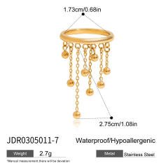 Sweet Y2K Style 18K Gold Stainless Steel Handmade Heavy Steel Ball Tassel Stainless Steel Ring