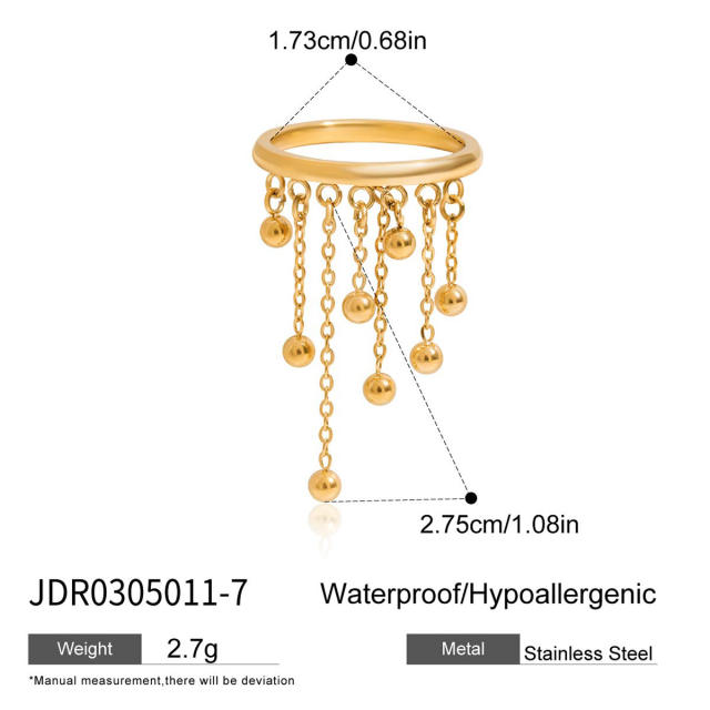 Sweet Y2K Style 18K Gold Stainless Steel Handmade Heavy Steel Ball Tassel Stainless Steel Ring