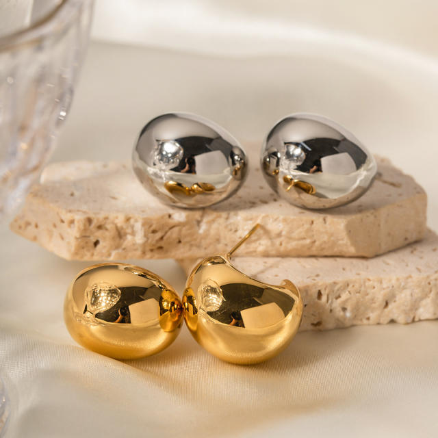 18K Gold Gold Ball Semicircular Thick C-Shaped Hollow Earrings