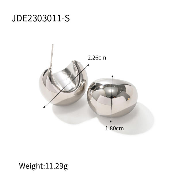 18K Gold Gold Ball Semicircular Thick C-Shaped Hollow Earrings