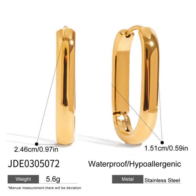 Classic Style 18K Gold Stainless Steel with Square White Diamond 15mm Size Earrings