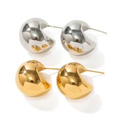 18K Gold Gold Ball Semicircular Thick C-Shaped Hollow Earrings