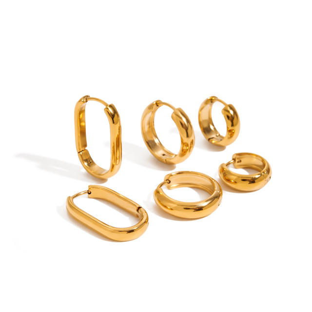 Classic Style 18K Gold Stainless Steel with Square White Diamond 15mm Size Earrings