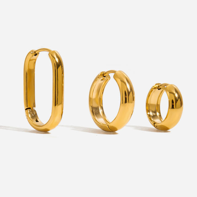 Classic Style 18K Gold Stainless Steel with Square White Diamond 15mm Size Earrings