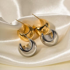 18K Gold Gold Ball Semicircular Thick C-Shaped Hollow Earrings