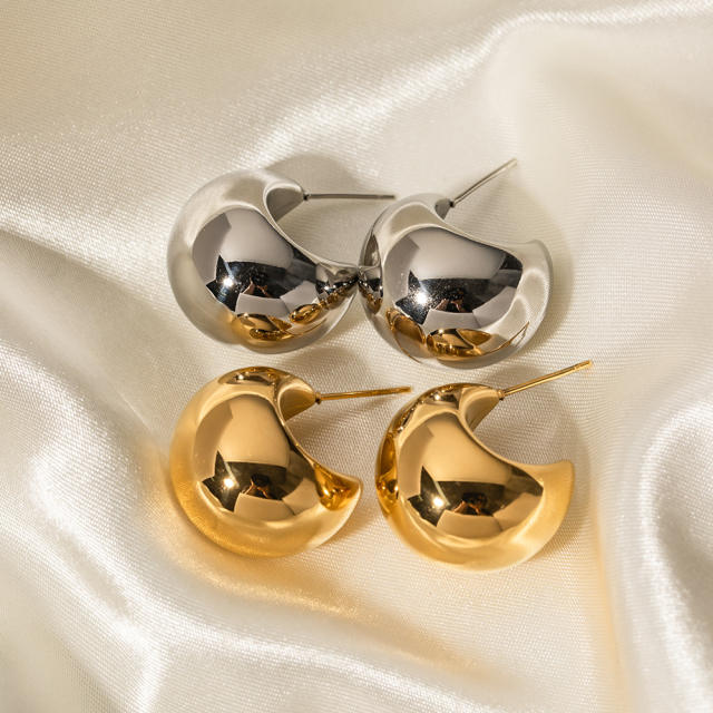 18K Gold Gold Ball Semicircular Thick C-Shaped Hollow Earrings