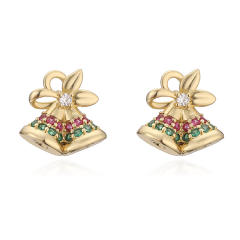 Sweet christmas hat elk bell design enamel copper studs earrings