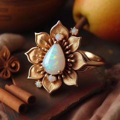 Vintage imitation opal stone statement copper rings