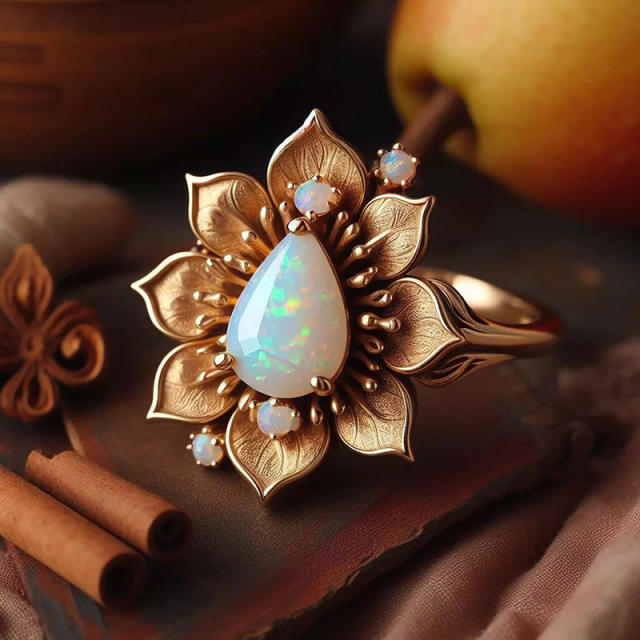 Vintage imitation opal stone statement copper rings