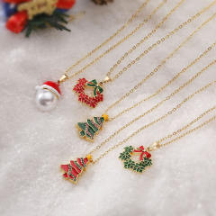 Sweet enamel christmas pendant copper necklace