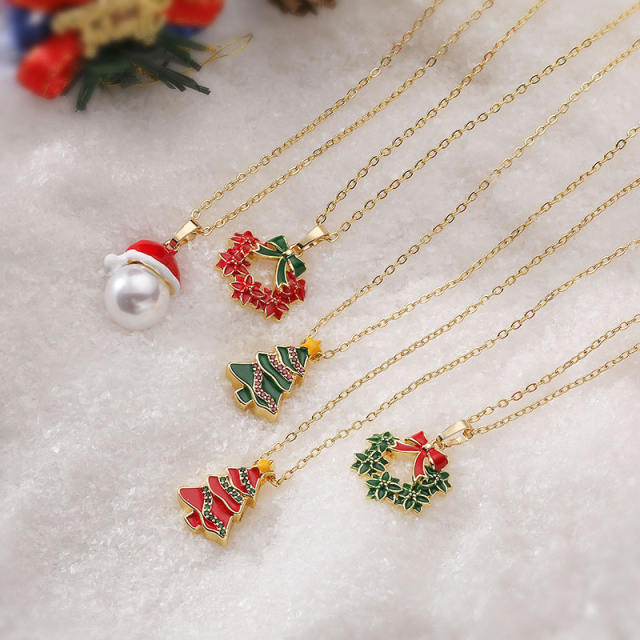 Sweet enamel christmas pendant copper necklace
