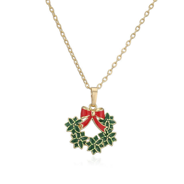 Sweet enamel christmas pendant copper necklace