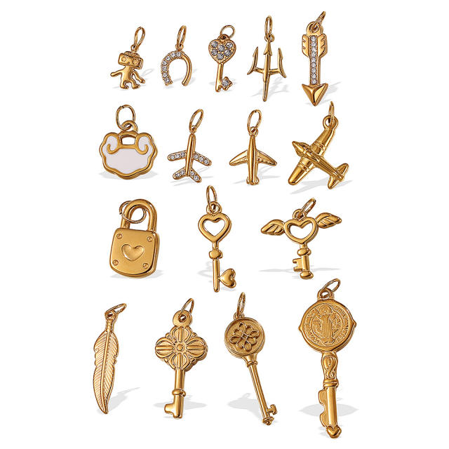 Diy stainless steel key padlock plane multi element accessory for bracelet necklace