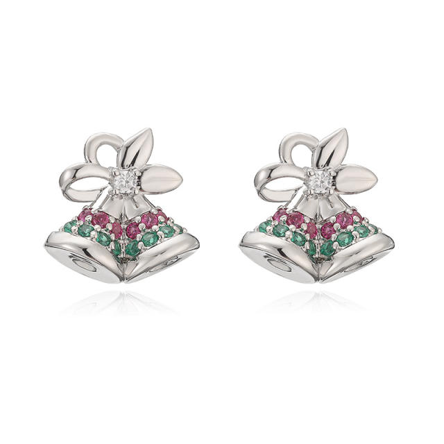 Sweet christmas hat elk bell design enamel copper studs earrings