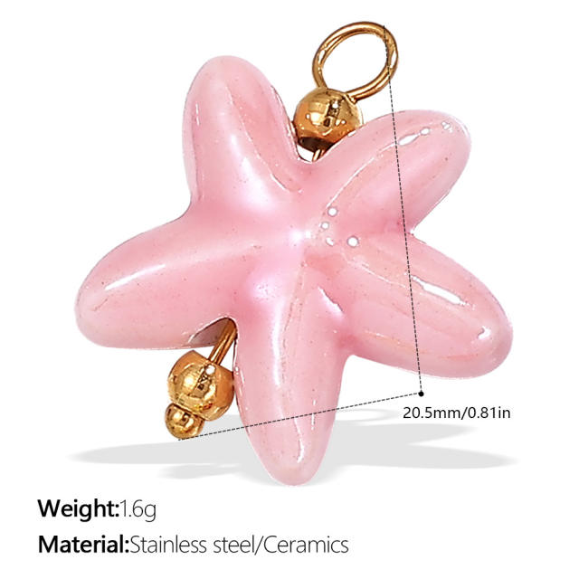 Small fresh style pendant marine series small fish starfish shaped ceramic stainless steel plated 18K gold pendant necklace