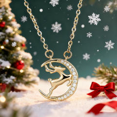 Moon Elk Christmas Necklace for women diamond copper necklace