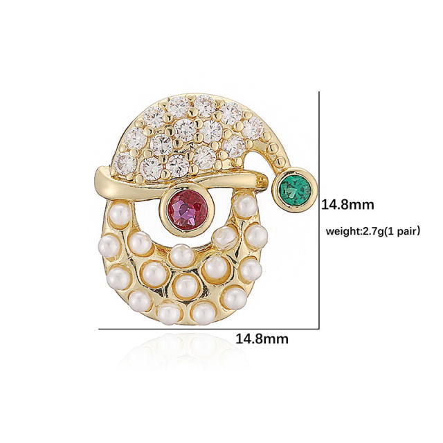 Sweet christmas hat elk bell design enamel copper studs earrings