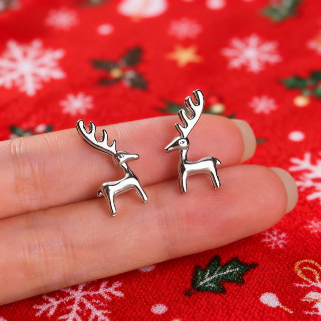 Silver color sweet elk copper earrings christmas gift ear studs