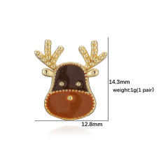 Sweet christmas hat elk bell design enamel copper studs earrings