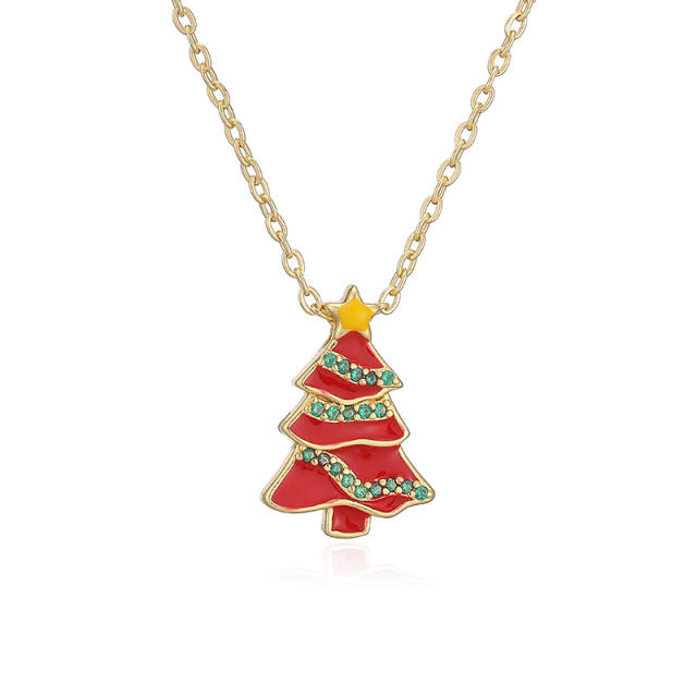 Sweet enamel christmas pendant copper necklace