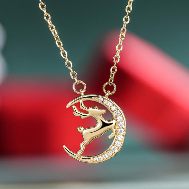 Moon Elk Christmas Necklace for women diamond copper necklace