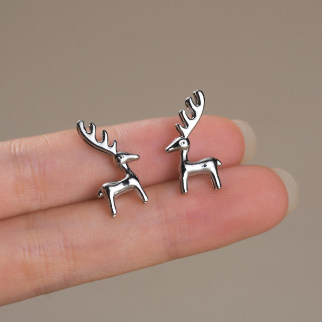 Silver color sweet elk copper earrings christmas gift ear studs