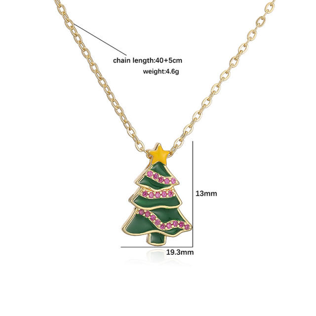 Sweet enamel christmas pendant copper necklace