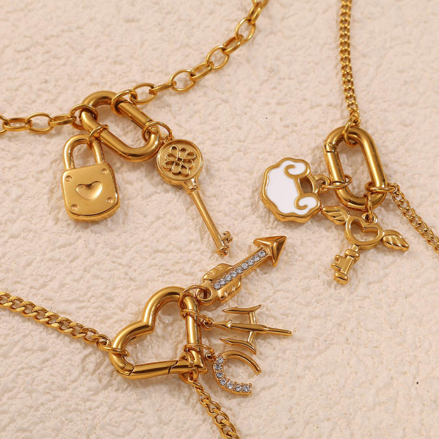Diy stainless steel key padlock plane multi element accessory for bracelet necklace