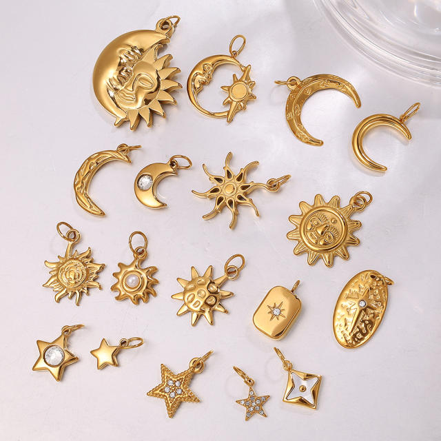 Sun moon stainless steel plated 18K gold pendant jewelry all-match pendant necklace women