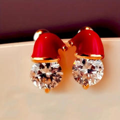 Cute enamel christmas hat diamond copper studs earrings